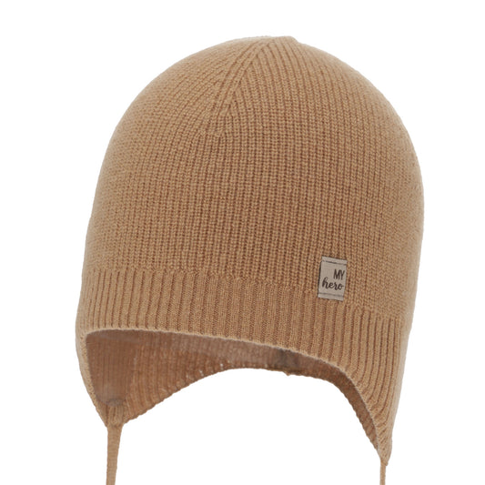 Children's beanie merino wool/cashmere, camel, size 46-48